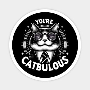 Black and White Design with a Phrase - Catbulous Cat in a Tie Magnet